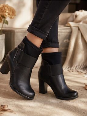 JBloom Chic Black Block Heel Ankle Boots with Buckle Detail